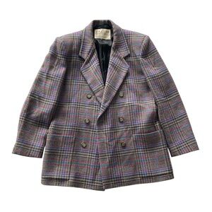 VTG‎ Jaeger Women’s 12 Wool Double Breasted Plaid Blazer Pockets Academia